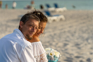 Middle age couple at Florida beach wedding
