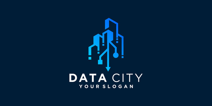 Smart technology city data logo design template