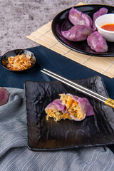 Choi pan (steamed vegetable dumplings) also known as Chai Kwe or Chai Kue is one of the many special traditional Asian delicacies.

and this Choi Pan is made from purple sweet potato