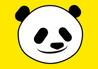 Panda bear face with cynical smile in the yellow background. It’s vivid and humorous image.