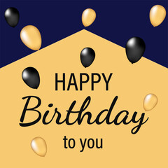 happy birthday text on orange and dark blue background with balloons. vector illustration with congratulations for postcards, posters and banners