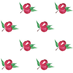 Seamless pattern with lychee, exotic tropical fruits on a white background. Watercolor illustration. For printing on fabric, packaging.