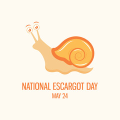 National Escargot Day vector. Cute snail cartoon character. Snail simple orange icon vector. Escargot Day Poster, May 24. Important day © betka82