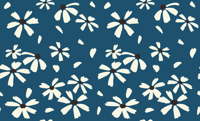 cute vector seamless pattern with hand drawn chamomile flowers