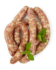 raw sausages isolated on white background