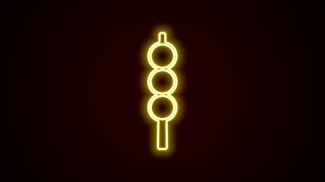 Glowing neon line Meatballs on wooden stick icon isolated on black background. Skewer with meat. 4K Video motion graphic animation Vector