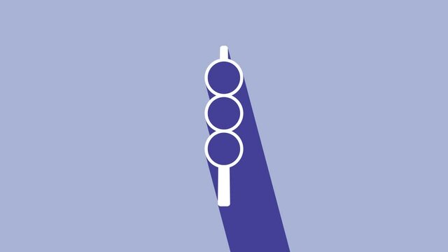 White Meatballs on wooden stick icon isolated on purple background. Skewer with meat. 4K Video motion graphic animation Vector