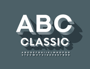 Vector Classic Alphabet. Simple 3D Font. White modern Letters and Numbers set