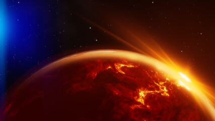 red planet in space with stars