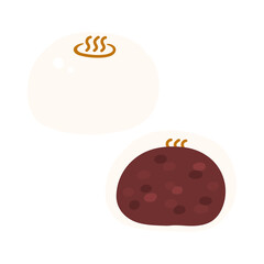 白い温泉まんじゅう(つぶあん)の手描きイラストアイコン