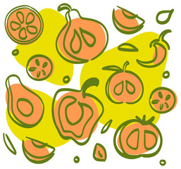 Minimalistic vector pattern, food design. Template for restaurant, cafe raw menu. Elements for labels, logos, badges, stickers or icons.