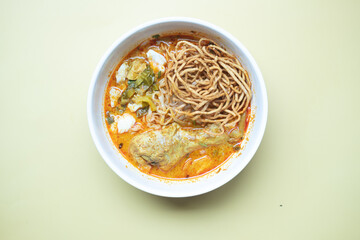 Northern Thai noodle curry soup with chicken