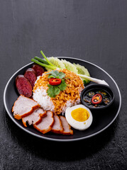 Barbecued red pork in sauce with rice