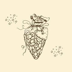 Coffee packing with beans and heart.