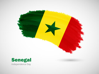 Happy independence day of Senegal with artistic watercolor country flag background. Grunge brush flag illustration