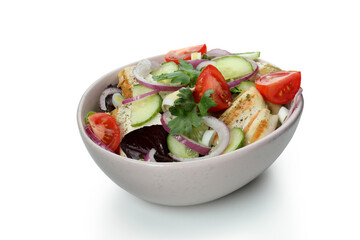 Salad with grilled chicken isolated on white background