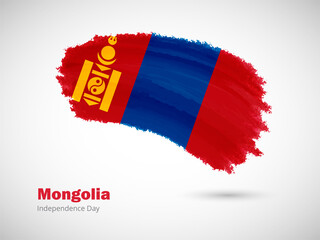 Happy independence day of Mongolia with artistic watercolor country flag background. Grunge brush flag illustration