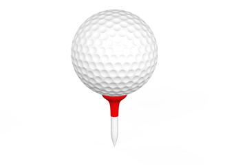 Put the golf ball on the tee on white background
