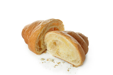 Tasty croissant halves isolated on white background