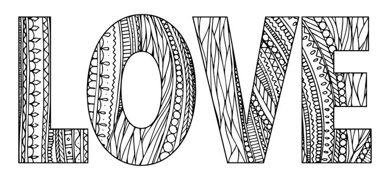 Zentangle stylized sign Love Vector illustration Black white hand drawn doodle, ethnic pattern