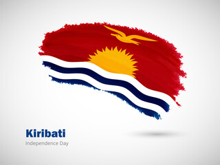 Happy independence day of Kiribati with artistic watercolor country flag background. Grunge brush flag illustration