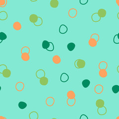 Seamless modern polka dot pattern with various hand drawing shapes, vector illustration.