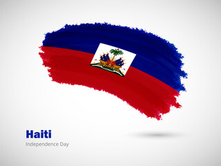 Happy independence day of Haiti with artistic watercolor country flag background. Grunge brush flag illustration