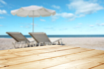 Table background of free space and summer beach landscape  - 436034963
