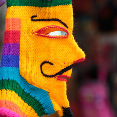 Peruvian crafts: Colorful allegorical mask used for festivals that celebrate religious events such as "Virgen de la Candelaria", a traditional Bolivian festival that is also celebrated in Peru.