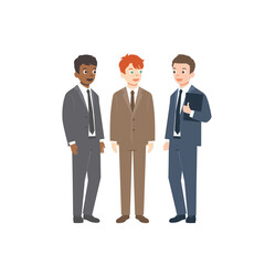 Business multinational team. Vector illustration of diverse cartoon men in office outfits. Isolated on white background. Colorful vector illustration in flat style