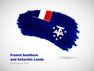 Happy national day of French Southern and Antarctic Lands with artistic watercolor country flag background. Grunge brush flag illustration