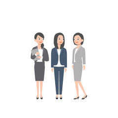 Business asian team. Vector illustration of diverse cartoon women in office outfits. Isolated on white background. Colorful vector illustration in flat style