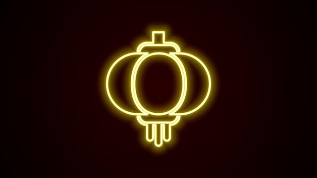 Glowing neon line Chinese paper lantern icon isolated on black background. 4K Video motion graphic animation