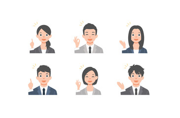 Set of avatars. Characters of business men and women. Collection of portraits of asian people. Isolated on white background. Colorful vector illustration in flat style