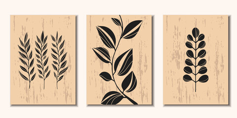 Fototapeta na wymiar Collection of minimalistic posters with plants. Vector illustration.