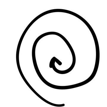 round spiral arrow points inward to an oval. hand-drawn doodle. vector illustration
