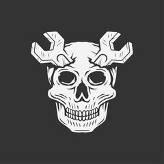 skull with wrench as a horn in the head. vector illustration