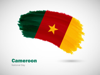 Happy national day of Cameroon with artistic watercolor country flag background. Grunge brush flag illustration