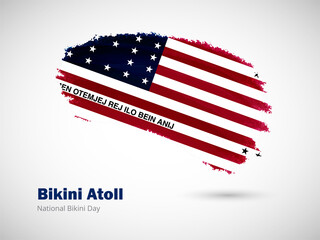 Happy national bikini day of Bikini Atoll with artistic watercolor country flag background. Grunge brush flag illustration