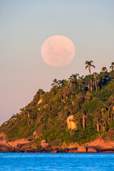 Sunset with Full Moon Over Campeche Island in Florianópolis, Santa Catarina - Brazil