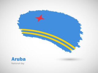 Happy national day of Aruba with artistic watercolor country flag background. Grunge brush flag illustration