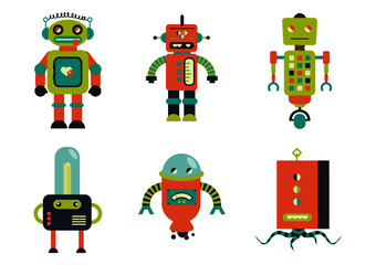Robot Drawing Illustration Design Pack Set. Suitable For Children's Clothing Design.