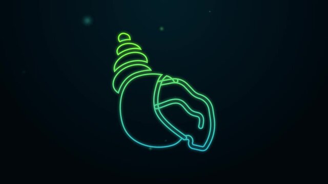 Glowing neon line Scallop sea shell icon isolated on black background. Seashell sign. 4K Video motion graphic animation