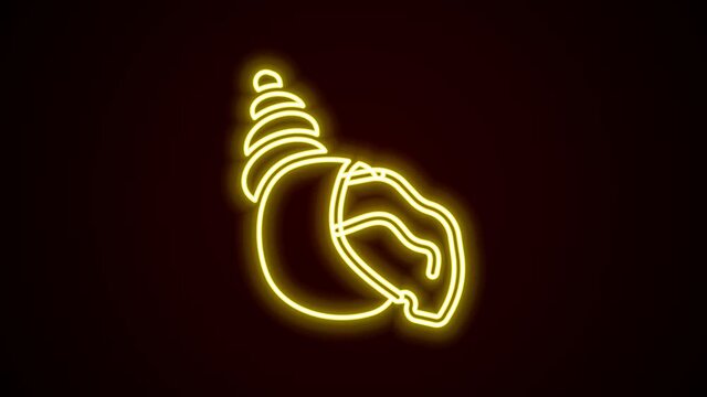 Glowing neon line Scallop sea shell icon isolated on black background. Seashell sign. 4K Video motion graphic animation
