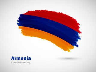 Happy independence day of Armenia with artistic watercolor country flag background. Grunge brush flag illustration
