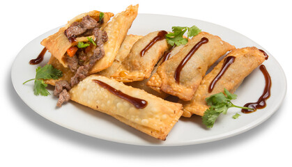 Peruvian Chifa, a fusion of Chinese cuisine with Peruvian ingredients: Wontons with beef