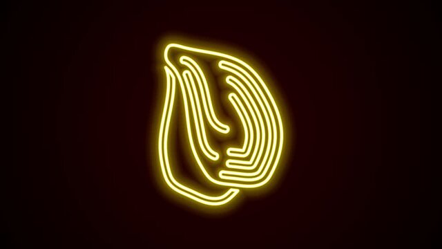 Glowing neon line Mussel icon isolated on black background. Fresh delicious seafood. 4K Video motion graphic animation