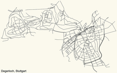 Black simple detailed street roads map on vintage beige background of the quarter Degerloch of district Degerloch of Stuttgart, Germany