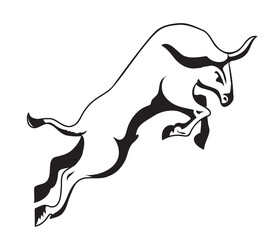 Black and white vector bull is jumping