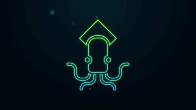 Glowing neon line Octopus icon isolated on black background. 4K Video motion graphic animation